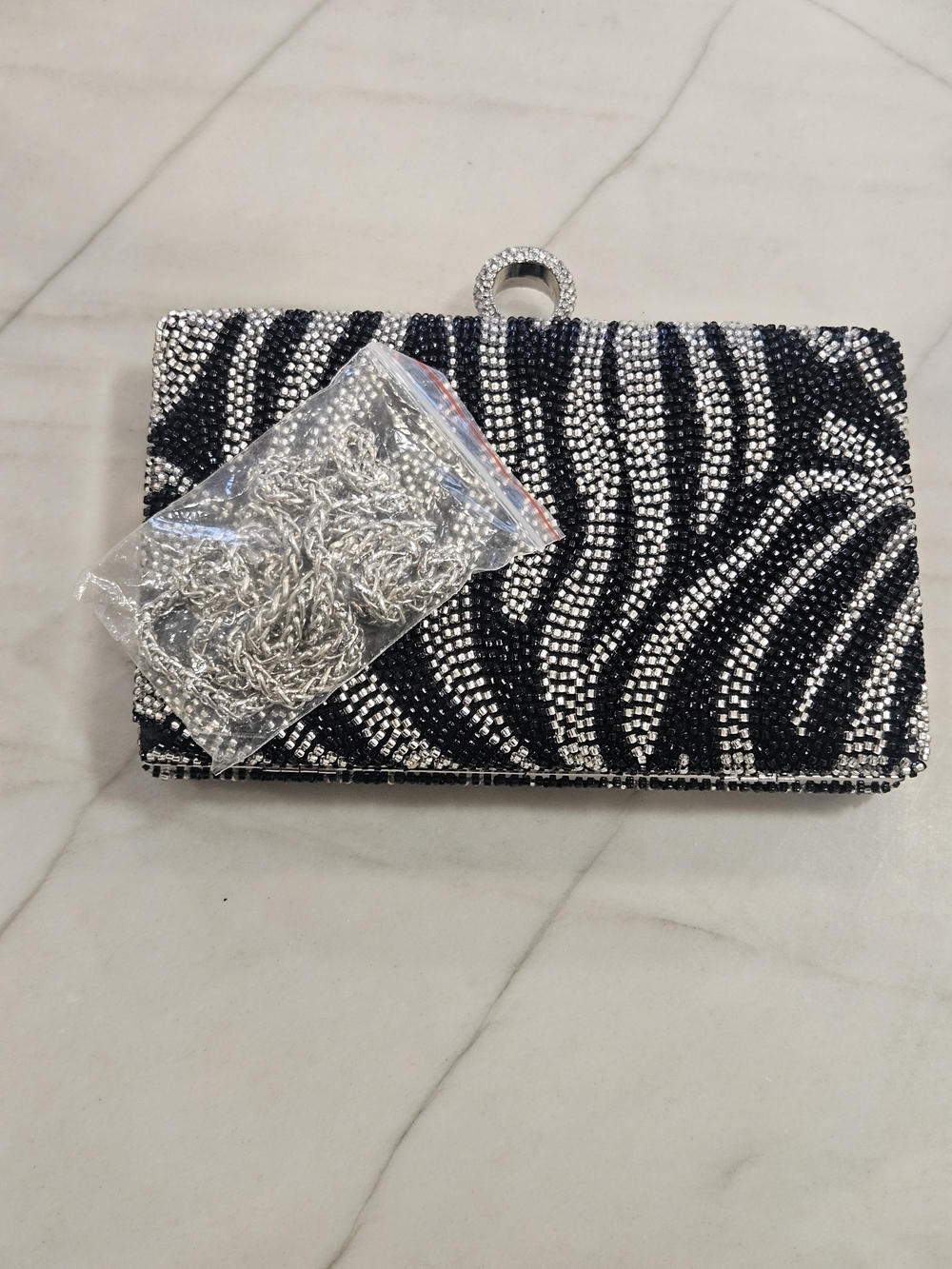 Zebra Pattern Rhinestone & Beaded Evening Clutch - Picture 2 of 7